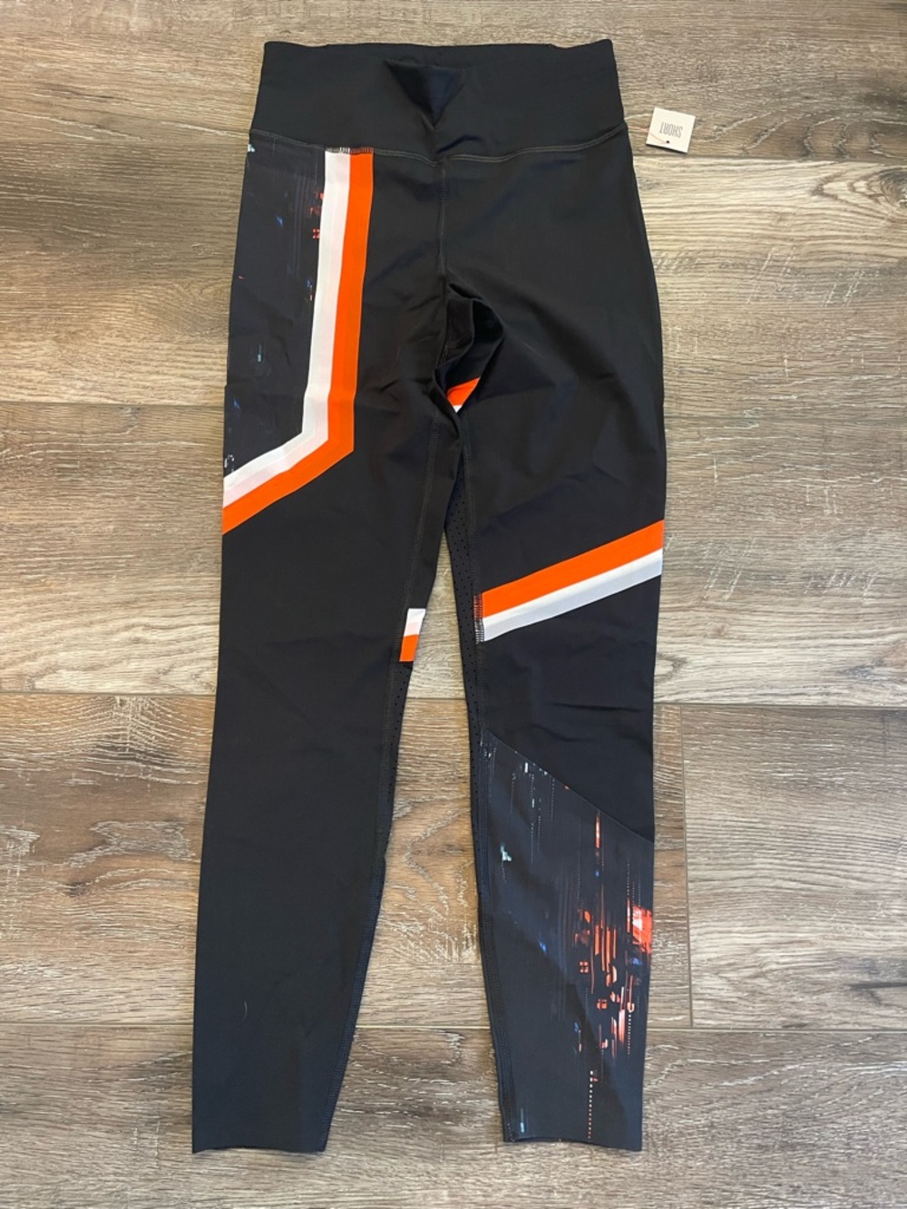 Sweaty Betty Black Leggings with Orange and White Stripes NWT size XSP